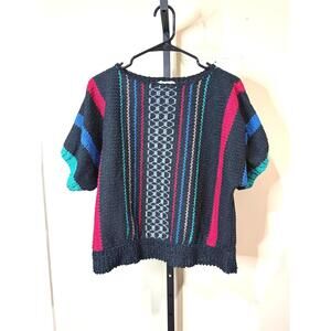 80s Small Colorful Striped Knit Sweater for Women Slouchy